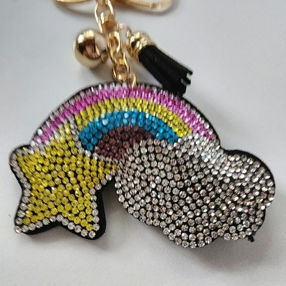 NEW Bling Bedazzled Star Cloud Rainbow Tassel Keychain - Picture 6 of 9